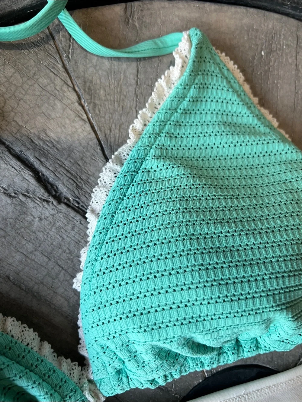 Seafoam Green & Off White Triangle Bikini Set - Women's Swim Size XL  BT B35
